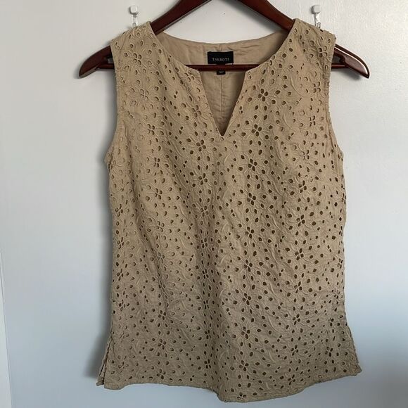 🔵Talbots Tan Embellished Tank Top Blouse size 2 - Picture 1 of 6